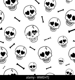 Vektor Textur. Nahtlose Hintergrund mit Herzen und Schädel. Schädel liebe herz Muster. Tödliche amur Hintergrund. Stock Vektor