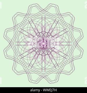 Vektor guillochierten Überdruck Element Dekorative Runde Spitze Muster Hintergrund für das Zertifikat, Hinweis, Ticket, Belohnung, Diplom, Gutschein Design. Stock Vektor