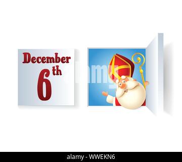 Sankt Nikolaus Tag im Dezember auf Adventskalender - geschlossen und geöffnet Fenster - Vector Illustration auf transparentem Hintergrund isoliert Stock Vektor