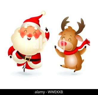 Weihnachtsmann und Rentier - glückliche Ausdruck-Finger-Vector Illustration auf transparentem Hintergrund isoliert Stock Vektor