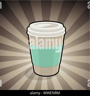 Vector Illustration des Take-Away Kaffee Tasse Abbildung auf eine braun gestreiften Hintergrund Stock Vektor