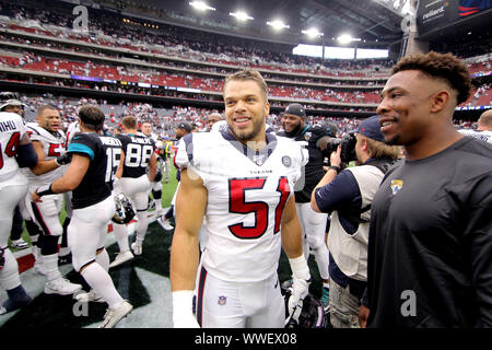 Houston, Texas, USA. 21. Juli, 2019. Houston Texans linebacker Dylan Cole (51) folgenden Houston's 13-12 Sieg über den Jacksonville Jaguars an NRG Stadion in Houston, TX am 15. September 2019. Credit: Erik Williams/ZUMA Draht/Alamy leben Nachrichten Stockfoto