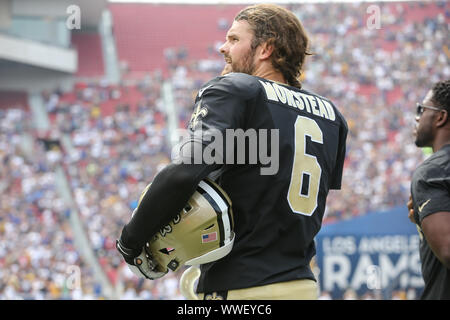 Los Angeles, CA. 15 Sep, 2019. New Orleans Saints Börsenspekulant Thomas Morstead #6 Während der NFL Spiel zwischen den New Orleans Saints vs Los Angeles Rams im Los Angeles Memorial Coliseum Los Angeles, Ca am 15. September 2019. Jevone Moore Quelle: CSM/Alamy leben Nachrichten Stockfoto