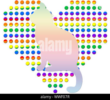 Rainbow Herzen mit tierischen Silhouette Stockfoto