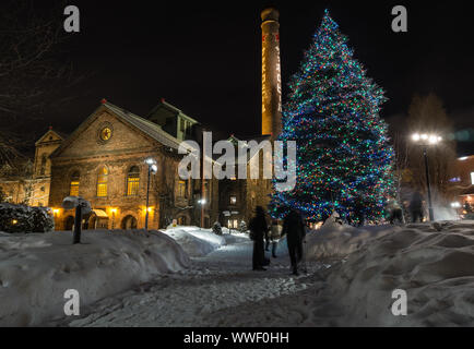 Nachtansicht der Sapporo Biergarten, Hokkaido, Japan im Winter. Stockfoto