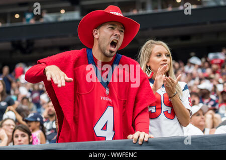 Houston, TX, USA. 15 Sep, 2019. Ein Houston Texans Ventilator im 2. Quartal ein NFL Football Spiel zwischen der Jacksonville Jaguars und der Houston Texans an NRG Stadion in Houston, TX. Die Texaner gewannen das Spiel vom 13. bis 12. Trask Smith/CSM/Alamy leben Nachrichten Stockfoto