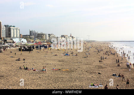 Strand von Scheveningen, den beliebtesten Sandstrand in Holland. Es ist ein grossartiger Ort zum Wandern, Sonnen und Baden, sowie Surf Stockfoto