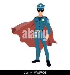 Cartoon Superhelden Polizist mit rotem Umhang Stock Vektor