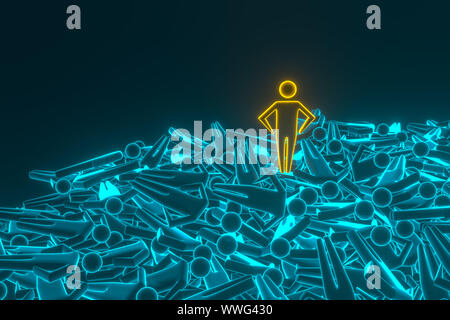 Auf der Suche nach bunten Bauern. Auswahl und Suche nach einem Mitarbeiter oder Kunden. 3D-Rendering Stockfoto