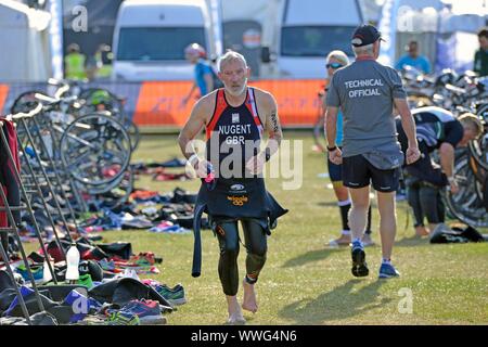 Brighton Triathlon 2019 15/09/2019 Die dreifache Ereignis aus Schwimmen, Radfahren und Laufen. Bild: Terry Applin Stockfoto