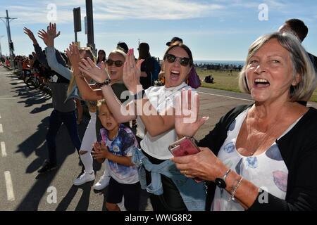 Brighton Triathlon 2019 15/09/2019 Die dreifache Ereignis aus Schwimmen, Radfahren und Laufen. Bild: Terry Applin Stockfoto