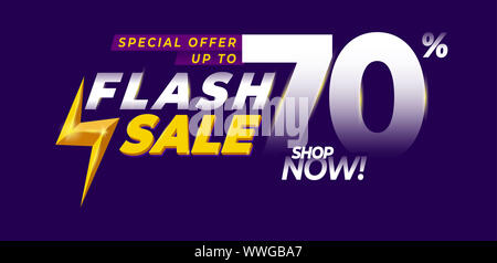 Angebot Flash Sale Banner Design, Titel Flyer oder Plakat, auf Saison verkauf Förderung, neue Ankunft Produkt oder Service, bis zu 70% Rabatt. Vektor illustr Stockfoto