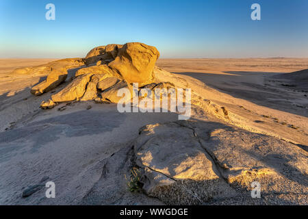 Felsformation Vogelfederberg in der Namib Wüste, Sonnenuntergang, Landschaft, Namibia, Afrika Wüste Stockfoto