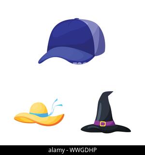 Isoliertes Objekt von Kopfbedeckungen und napper Symbol. Sammlung von Kopfbedeckungen und Helm vektor Illustration. Stock Vektor