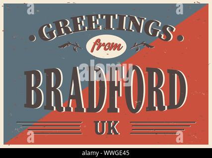 Britischen Stadt Grüße aus Bradford Vintage unterzeichnen. Reiseziele Thema auf alten rostigen Hintergrund. Stock Vektor