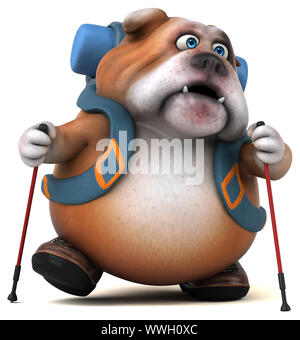 Fun backpacker Bulldog cartoon Charakter Stockfoto