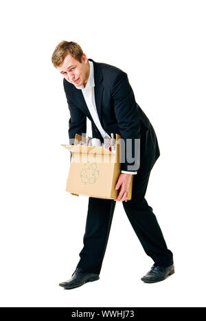 Recycling Mann auf weißem Hintergrund Stockfoto