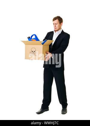 Recycling Mann auf weißem Hintergrund Stockfoto