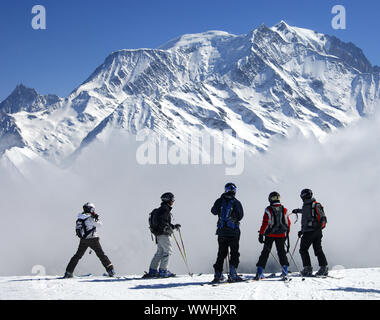 Im Skigebiet Saint Gervais-Mont Blanc, Frankreich Stockfoto