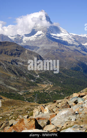 Matterhorn in den Wolken, Schweiz Stockfoto