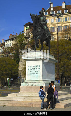 Auf der Reiterstatue von Guillaume-Henri Dufour, Genf Stockfoto