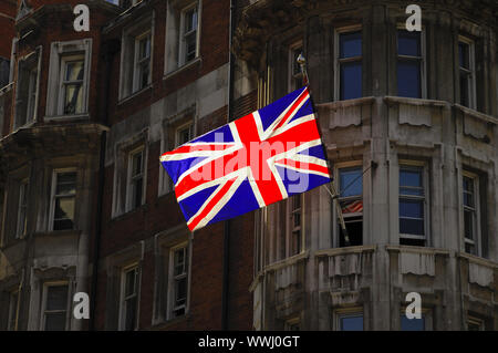 Der Union Jack im Sonnenlicht. Stockfoto