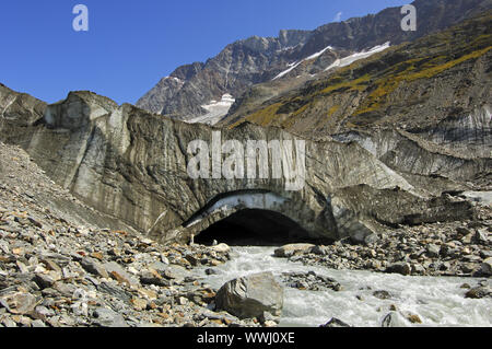 Gletschertor Der langgletscher mit dem Fluss am Ende der Gletscherzunge Stockfoto