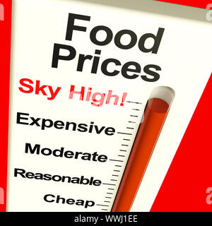 Essen Preise hohe Monitor mit teuren Lebensmittel Kosten Stockfoto
