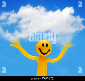 Ein glückliches Gesicht halten, eine weiße Wolke. Konzeptionelle, Copyspace. Stockfoto