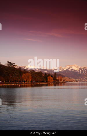 Genfer See Landschaft am Sonnenaufgang Stockfoto