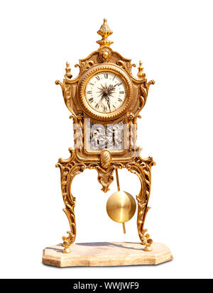 Alte vintage brass Pendeluhr isoliert auf weißem Stockfoto