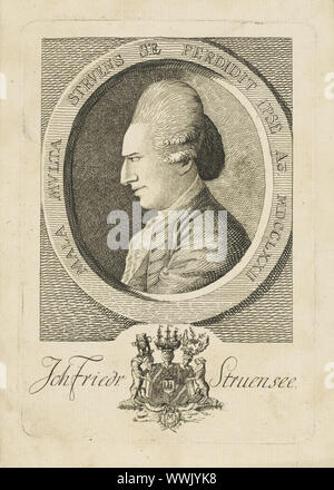 Porträt des Grafen Johann Friedrich Struensee (1737-1772), 1773. Private Sammlung. Stockfoto