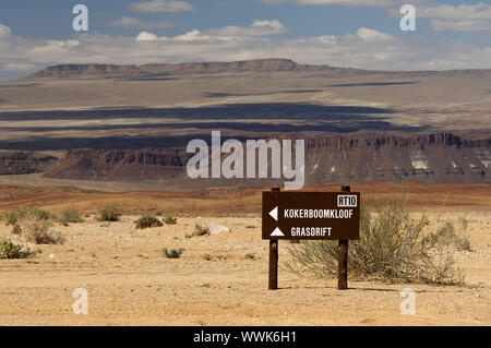 Wegweiser im Richtersveld Nationalpark, Südafrika Stockfoto