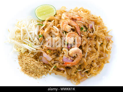 Thailändisches Essen Pad Thai Nudeln Rühren braten mit Garnelen Stockfoto