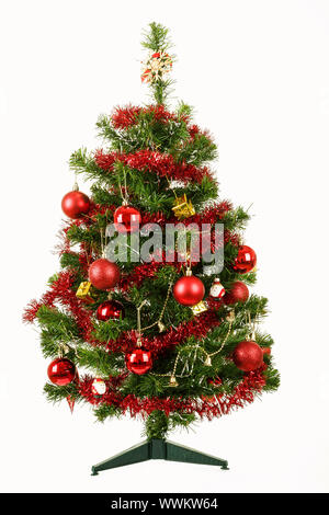 Geschmückten Weihnachtsbaum auf weißem Hintergrund Stockfoto