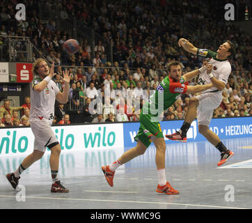 DKB Handball-Bundesliga 2013/14, Spielszene im 5. Spieltag SC Magdeburg-Füchse Berlin am 15.9.13 Stockfoto