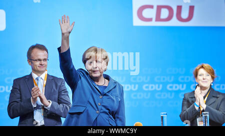 Angela Merkel, Bundeskanzlerin und Top canditate von CDU, besuche Potsdam. Stockfoto