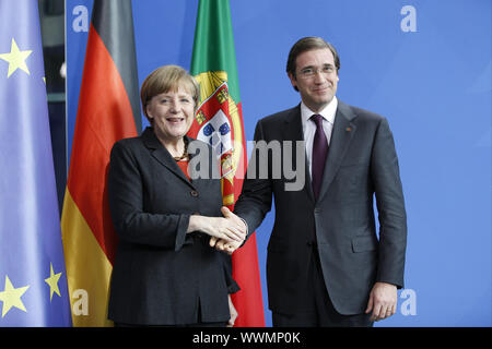 Merkel erhält Coelho, der Premierminister der Republik Portugal, in Berlin. Stockfoto