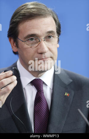 Merkel erhält Coelho, der Premierminister der Republik Portugal, in Berlin. Stockfoto