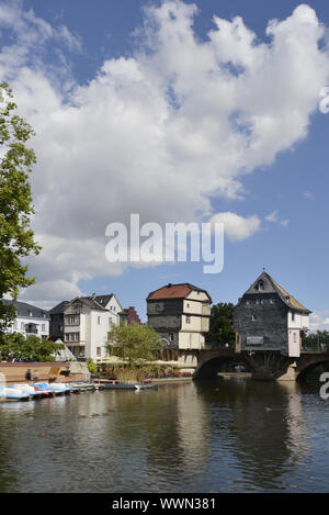 Brücke, Häuser in Bad Kreuznach Stockfoto