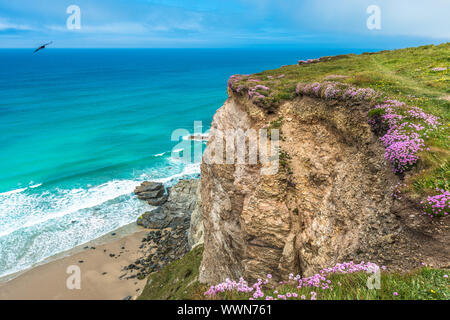 Atemberaubende Küstenlandschaft zwischen Porthtowan Strand und Chapel Porth auf der hl. Agnes Heritage Coast in Cornwall, England, Großbritannien. Stockfoto