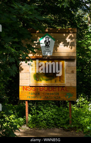 Information Board Naturschutzgebiet Bodetal Stockfoto