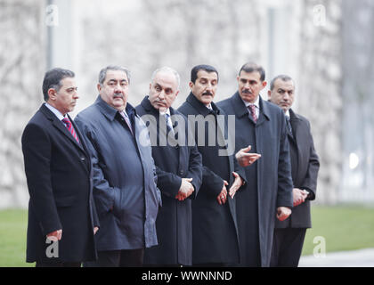 Merkel begrüßt PM Haider al-Abadi, des Irak in Berlin. Stockfoto