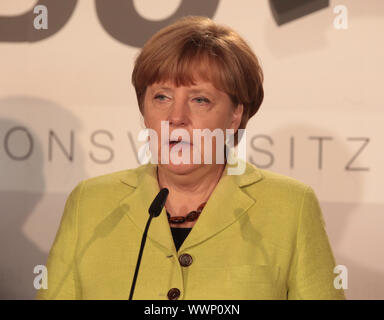 Bundeskanzlerin Dr. Angela Merkel (CDU, MdB) bei der CDU/CSU-Fraktionsvorsitzendenkonferenz in Magdeburg. Stockfoto