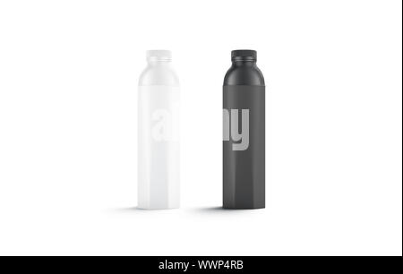 Blank schwarz und weiß Wasserflasche Mockup Set, isoliert Stockfoto