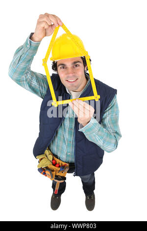 hohen Winkel Schuss des Handwerkers mit klappbaren meter Stockfoto