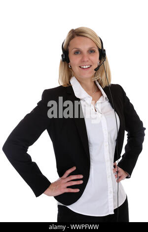 Frau mit Headset Telefon Call Center Sekretär Business Freisteller Stockfoto