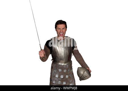 Mann verkleidet als Ritter Stockfoto