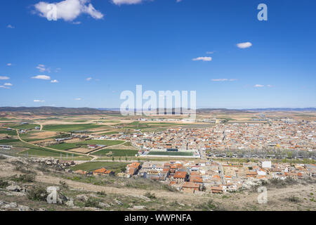 Blick von der mittelalterlichen Burg von Consuegra in der Provinz Toledo, Spanien Stockfoto