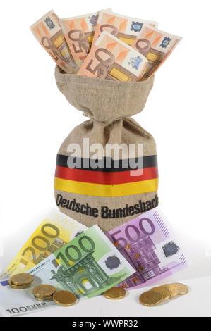 Geld beutel aus Deutschland mit Euro-banknoten Stockfoto